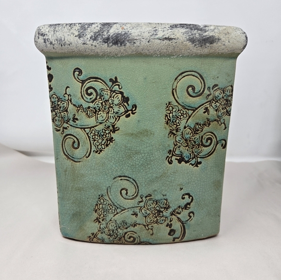 Turquoise Orchid rectangle Vase Distressed Patina Look Cottage Core Farmhouse - Picture 3 of 9